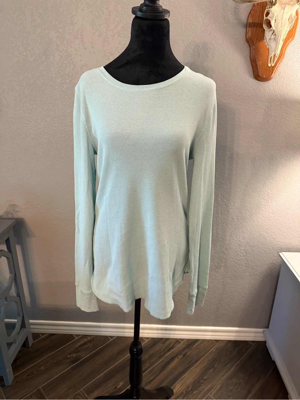Old Navy Mint Green Long-Sleeve Waffle Knit Top